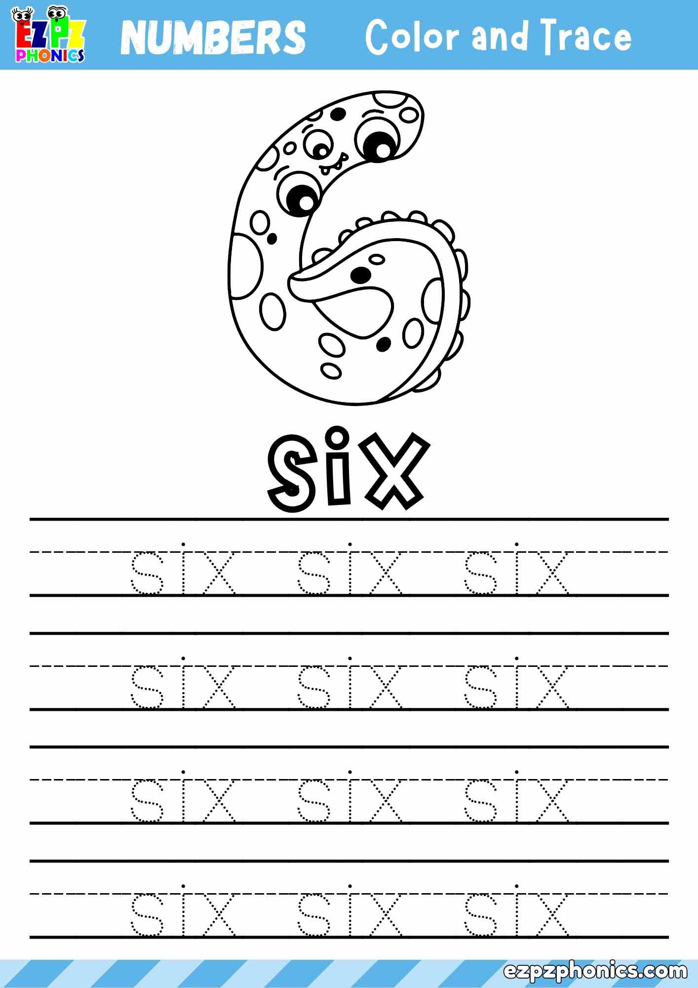 Number Six Word Tracing Activity (Free PDF Download)